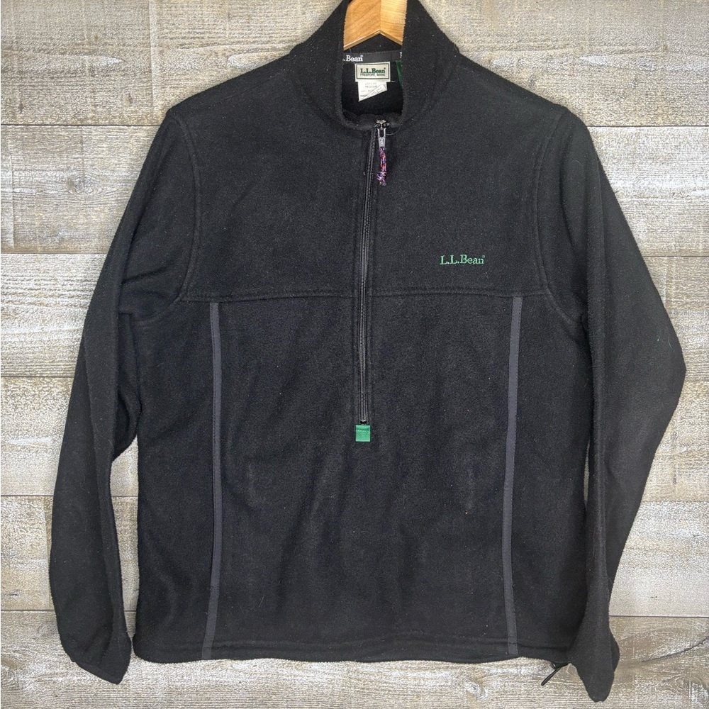 L.L. Bean Black 1/4 zip fleece vintage Sweater black green